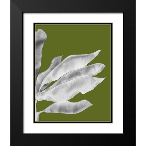 Banana Leaves 1, White On Green Black Modern Wood Framed Art Print with Double Matting by Fab Funky