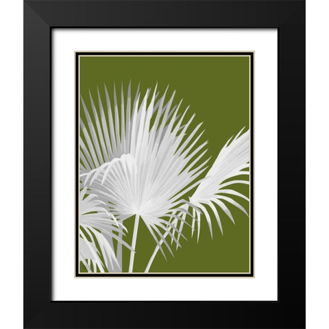 Fan Palm 1, White on Green Black Modern Wood Framed Art Print with Double Matting by Fab Funky