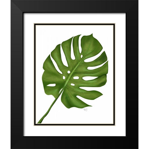 Monstera Leaf 1, Green on White Black Modern Wood Framed Art Print with Double Matting by Fab Funky