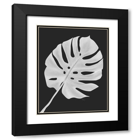 Monstera Leaf 1, White On Black Black Modern Wood Framed Art Print with Double Matting by Fab Funky