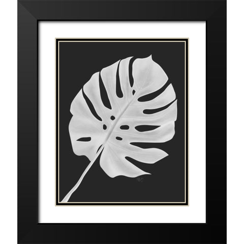 Monstera Leaf 1, White On Black Black Modern Wood Framed Art Print with Double Matting by Fab Funky