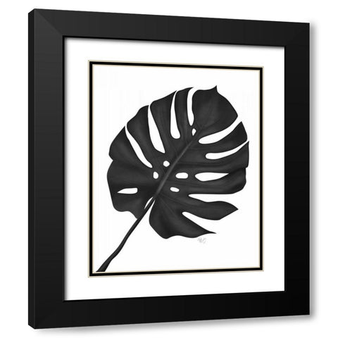 Monstera Leaf 1, Black On White Black Modern Wood Framed Art Print with Double Matting by Fab Funky