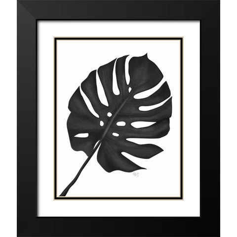 Monstera Leaf 1, Black On White Black Modern Wood Framed Art Print with Double Matting by Fab Funky