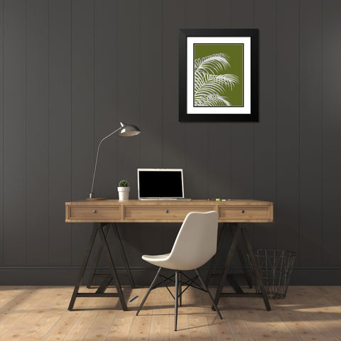 Palm Leaf 1, White On Green Black Modern Wood Framed Art Print with Double Matting by Fab Funky