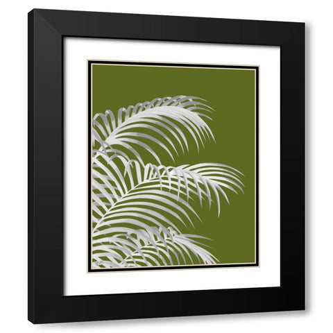 Palm Leaf 1, White On Green Black Modern Wood Framed Art Print with Double Matting by Fab Funky