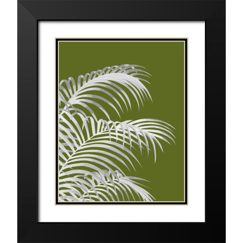 Palm Leaf 1, White On Green Black Modern Wood Framed Art Print with Double Matting by Fab Funky