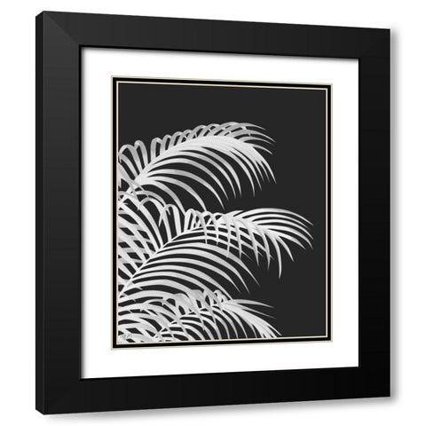 Palm Leaf 1, White On Black Black Modern Wood Framed Art Print with Double Matting by Fab Funky