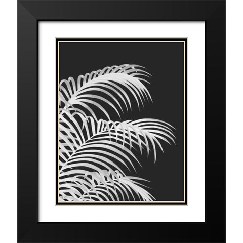 Palm Leaf 1, White On Black Black Modern Wood Framed Art Print with Double Matting by Fab Funky