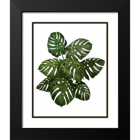 Monstera Plant, Green on White Black Modern Wood Framed Art Print with Double Matting by Fab Funky