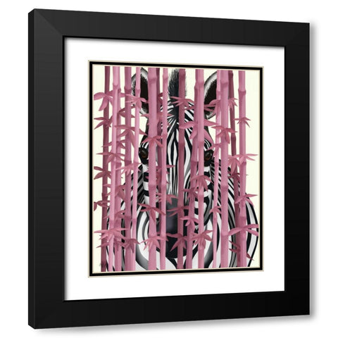 Pink Bamboo Zebra Black Modern Wood Framed Art Print with Double Matting by Fab Funky