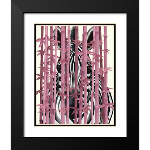Pink Bamboo Zebra Black Modern Wood Framed Art Print with Double Matting by Fab Funky