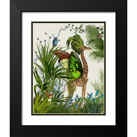 Tropical Giraffe 1 Black Modern Wood Framed Art Print with Double Matting by Fab Funky