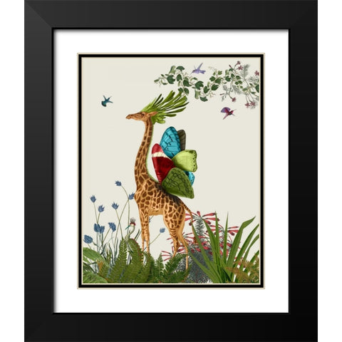 Tropical Giraffe 3 Black Modern Wood Framed Art Print with Double Matting by Fab Funky