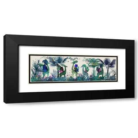 Tropical Giraffes, Blue Black Modern Wood Framed Art Print with Double Matting by Fab Funky