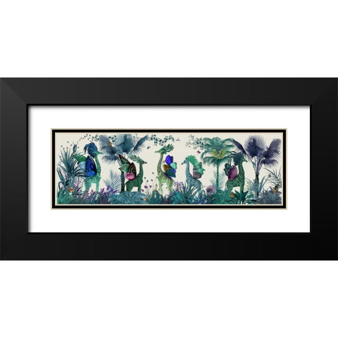 Tropical Giraffes, Blue Black Modern Wood Framed Art Print with Double Matting by Fab Funky