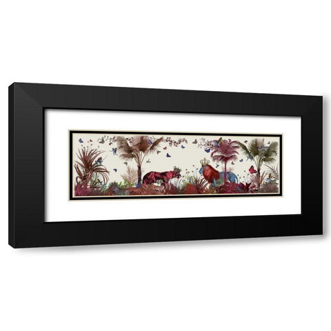 Tropical Lions, Red Black Modern Wood Framed Art Print with Double Matting by Fab Funky