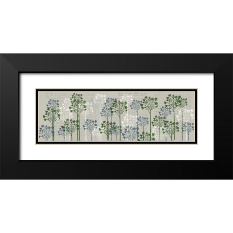 Floral Trees, French Blue and Moss Black Modern Wood Framed Art Print with Double Matting by Fab Funky