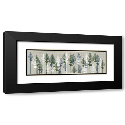 Leafy Pines, French Blue and Moss Black Modern Wood Framed Art Print with Double Matting by Fab Funky