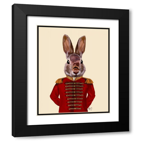 Military Rabbit in Red Black Modern Wood Framed Art Print with Double Matting by Fab Funky
