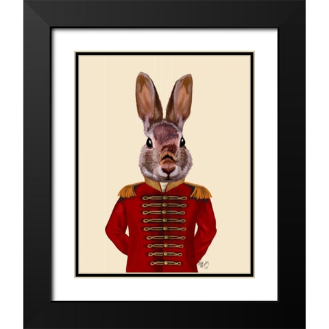Military Rabbit in Red Black Modern Wood Framed Art Print with Double Matting by Fab Funky
