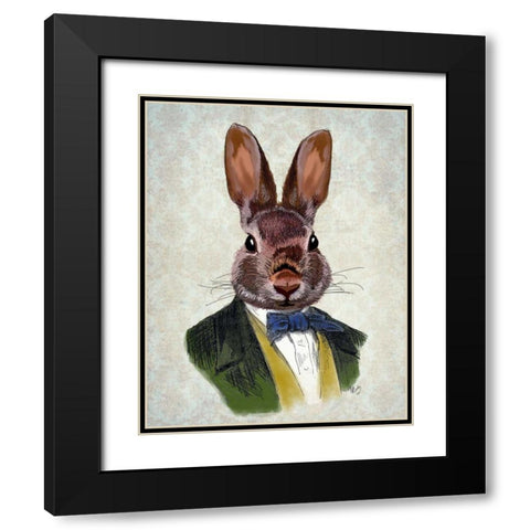 Rabbit in Green Jacket Black Modern Wood Framed Art Print with Double Matting by Fab Funky