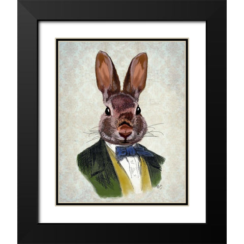 Rabbit in Green Jacket Black Modern Wood Framed Art Print with Double Matting by Fab Funky
