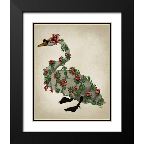 Bound Swan on cream Black Modern Wood Framed Art Print with Double Matting by Fab Funky