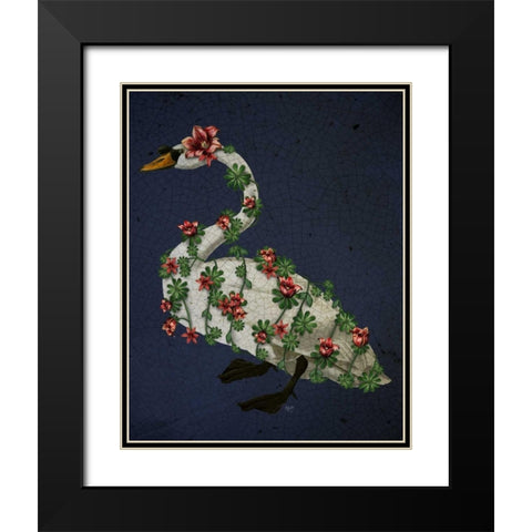 Bound Swan on blue Black Modern Wood Framed Art Print with Double Matting by Fab Funky