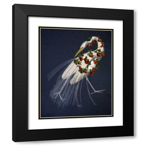 Bound White Heron on blue Black Modern Wood Framed Art Print with Double Matting by Fab Funky