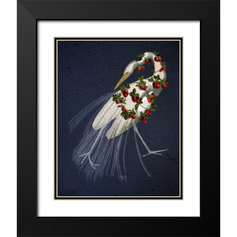 Bound White Heron on blue Black Modern Wood Framed Art Print with Double Matting by Fab Funky