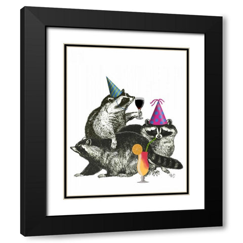 Raccoon Party Black Modern Wood Framed Art Print with Double Matting by Fab Funky
