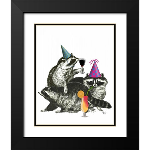 Raccoon Party Black Modern Wood Framed Art Print with Double Matting by Fab Funky