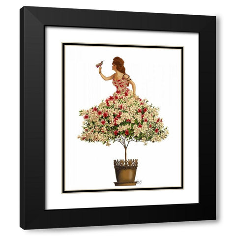 Woman in Floral Dress Black Modern Wood Framed Art Print with Double Matting by Fab Funky