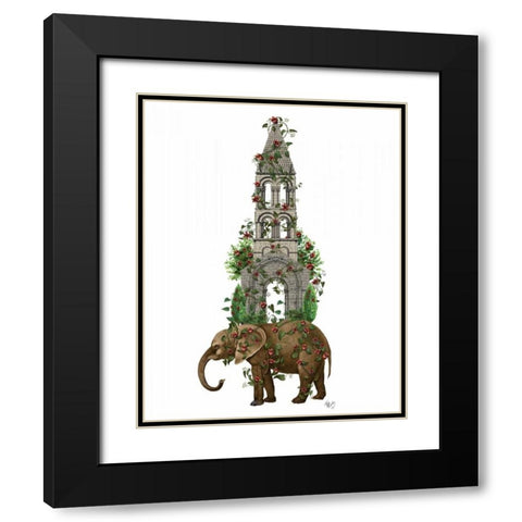 Elephant Tower Black Modern Wood Framed Art Print with Double Matting by Fab Funky