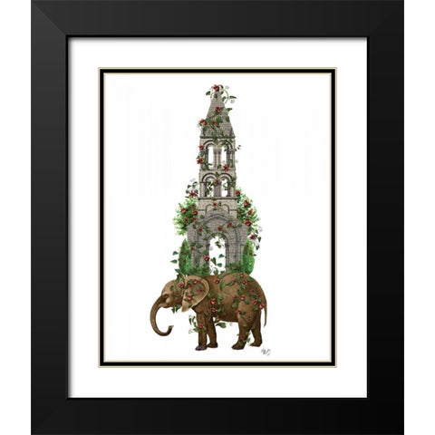 Elephant Tower Black Modern Wood Framed Art Print with Double Matting by Fab Funky