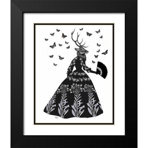 Black Deer Black Modern Wood Framed Art Print with Double Matting by Fab Funky