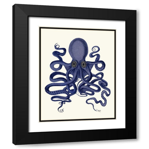 Octopus 9, Blue Black Modern Wood Framed Art Print with Double Matting by Fab Funky