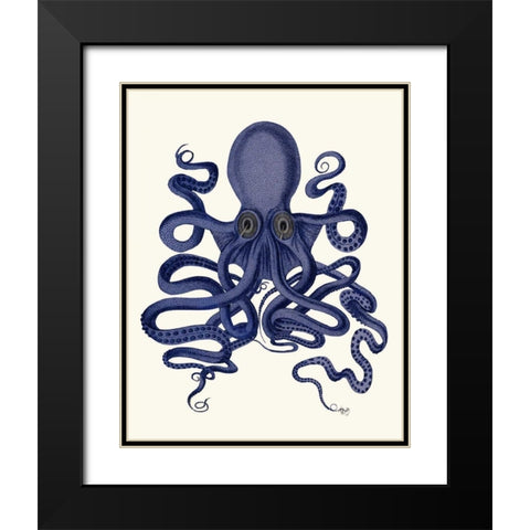 Octopus 9, Blue Black Modern Wood Framed Art Print with Double Matting by Fab Funky