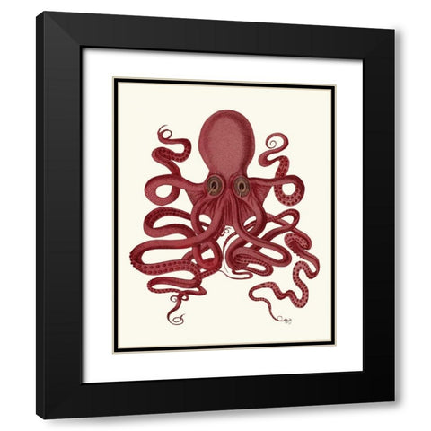 Octopus 9, Red Black Modern Wood Framed Art Print with Double Matting by Fab Funky