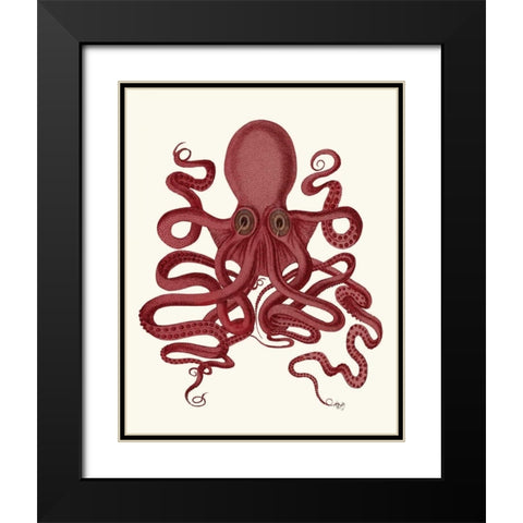 Octopus 9, Red Black Modern Wood Framed Art Print with Double Matting by Fab Funky
