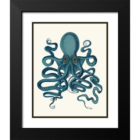 Octopus 9, Teal Black Modern Wood Framed Art Print with Double Matting by Fab Funky