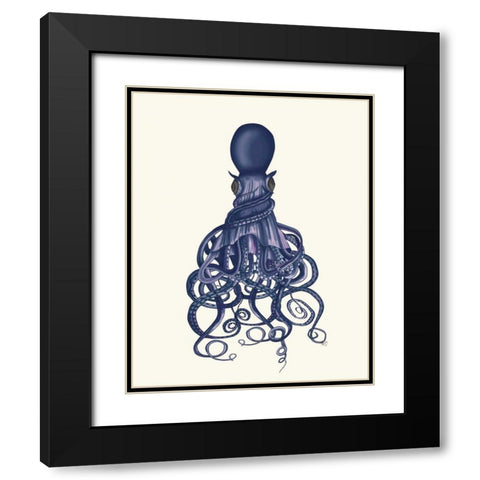 Octopus, Twisted Blue Black Modern Wood Framed Art Print with Double Matting by Fab Funky