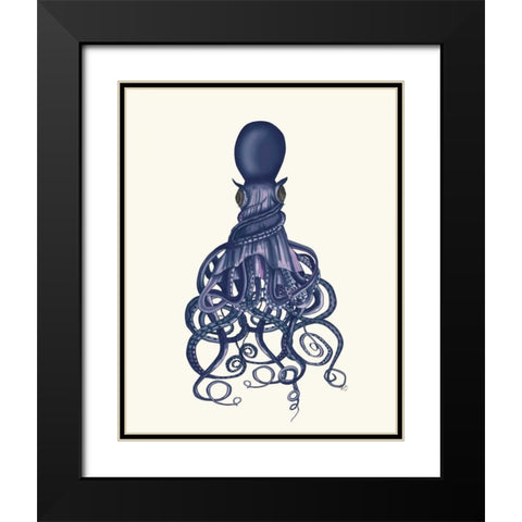 Octopus, Twisted Blue Black Modern Wood Framed Art Print with Double Matting by Fab Funky