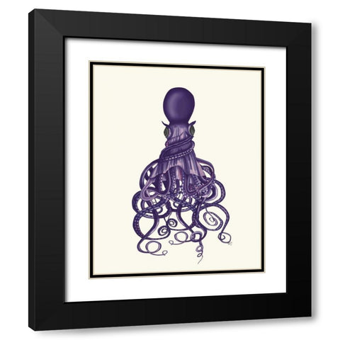 Octopus, Twisted Purple Black Modern Wood Framed Art Print with Double Matting by Fab Funky