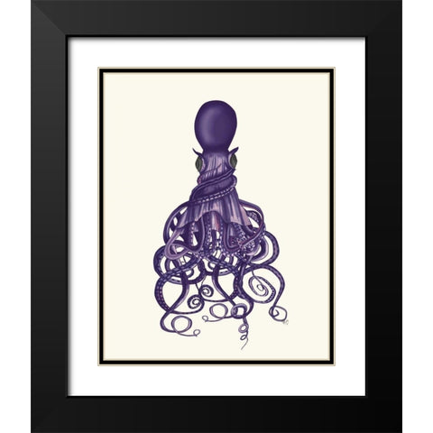 Octopus, Twisted Purple Black Modern Wood Framed Art Print with Double Matting by Fab Funky