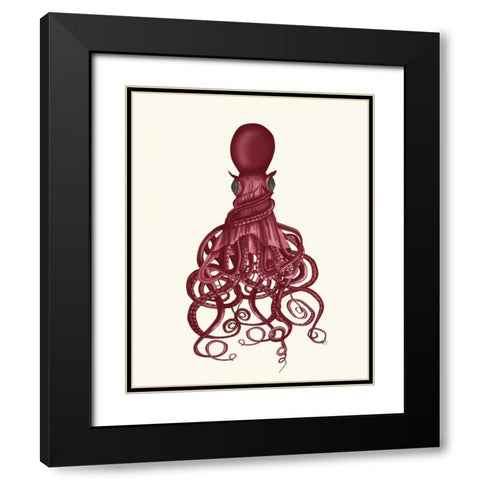 Octopus, Twisted Red Black Modern Wood Framed Art Print with Double Matting by Fab Funky