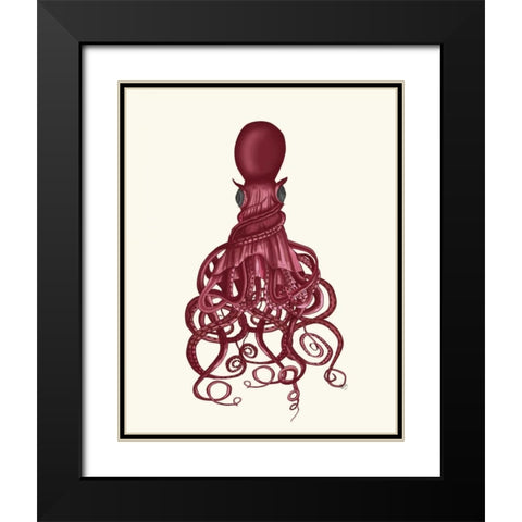 Octopus, Twisted Red Black Modern Wood Framed Art Print with Double Matting by Fab Funky