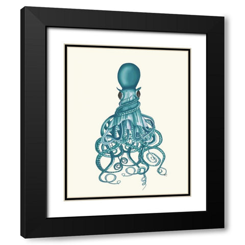 Octopus, Twisted Teal Black Modern Wood Framed Art Print with Double Matting by Fab Funky