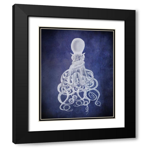 Octopus, Twisted White on Blue Black Modern Wood Framed Art Print with Double Matting by Fab Funky