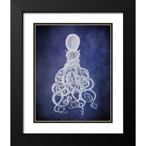 Octopus, Twisted White on Blue Black Modern Wood Framed Art Print with Double Matting by Fab Funky